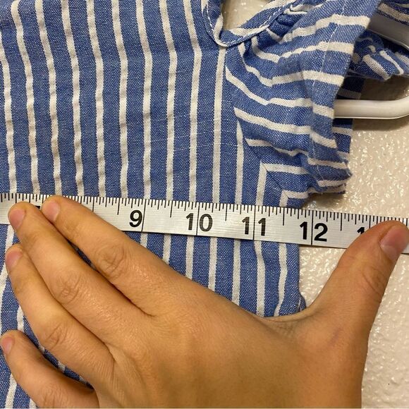 Voro Beve Girls blue striped Cold shoulder tie back 100% cotton blouse -7 - Picture 3 of 8